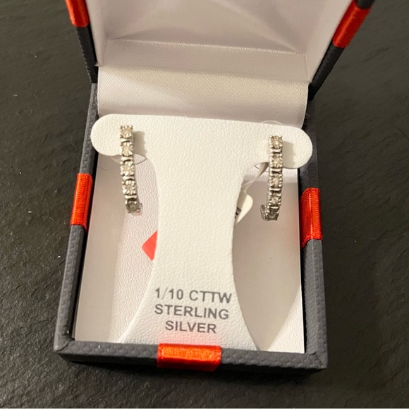 Sterling Silver 925 1/10 CTTW Diamond Hoop Earrings  New - Picture 14 of 15